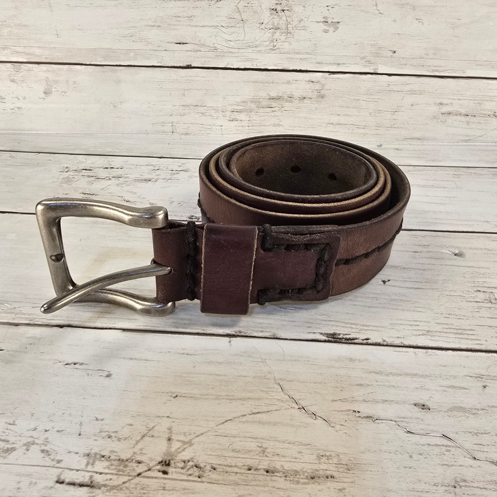 Lucky Brand Mens Brown Leather Whipstitch Belt Size 40 BKD0034 Silver Buckle